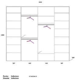 LAKEUS DESIGN Liukuovikaappi Mittatilauksena 250 X 60 X 240 Cm -Brafab Huonekalut Kauppa 445704 Lakeus komero 4 5 sisusta