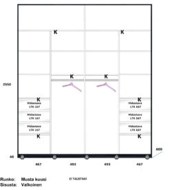 LAKEUS DESIGN Liukuovikaappi Mittatilauksena 200 X 60 X 255 Cm -Brafab Huonekalut Kauppa Lakeus komero 16 sisusta