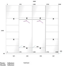 LAKEUS DESIGN Liukuovikaappi Mittatilauksena 240 X 60 X 250 Cm -Brafab Huonekalut Kauppa Lakeus komero 18 sisusta