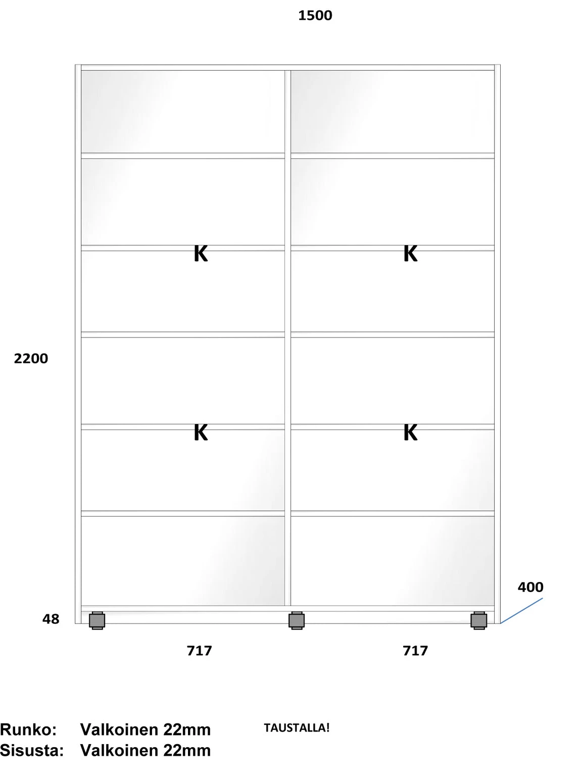 LAKEUS DESIGN Liukuovikaappi Mittatilauksena 150 X 40 X 220 Cm 5 LAKEUS DESIGN Liukuovikaappi Mittatilauksena 150 X 40 X 220 Cm - Image 3