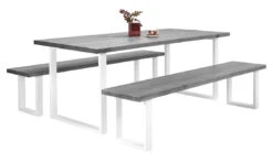 VENLA 6 Hengen Penkkiryhmä Lankkupöydällä Ja Suorilla Metallijaloilla -Brafab Huonekalut Kauppa Nauvo ryhma 200 harmaa valk